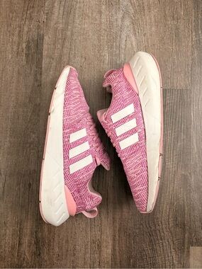 Adidas Pink Patterned Running Sneakers with White Stripes size 6 women’s